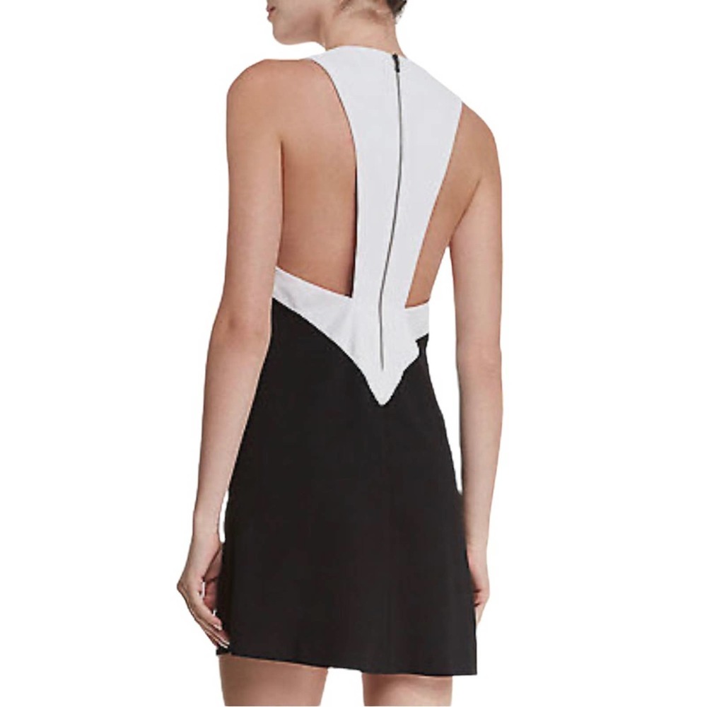 ALICE & OLIVIA Maya Colorblock Racerback Black White Deep V Sleeveless Dress